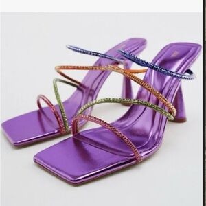 Zara Rhinestone Heeled Sandals - brand new never been worn